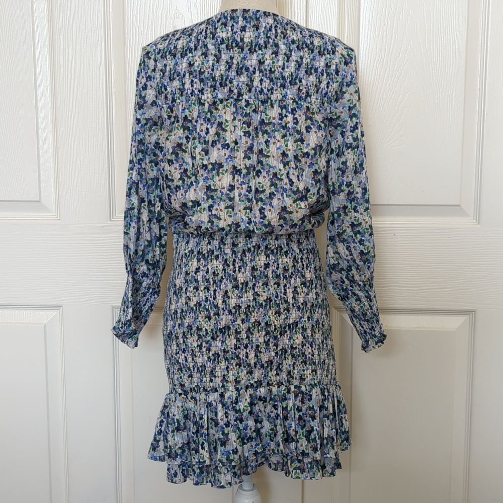 Veronica Beard Darrah Smocked Floral Print Cotton Dress - Picture 7 of 8